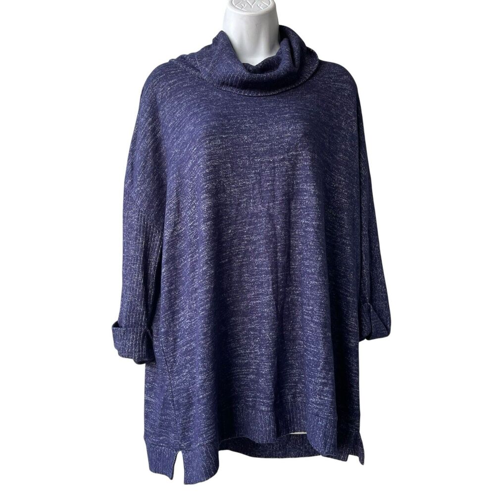 John Mark Cowl-neck Tunic Pullover Size L Heather Blue Knit 3/4 Sleeves Sweater